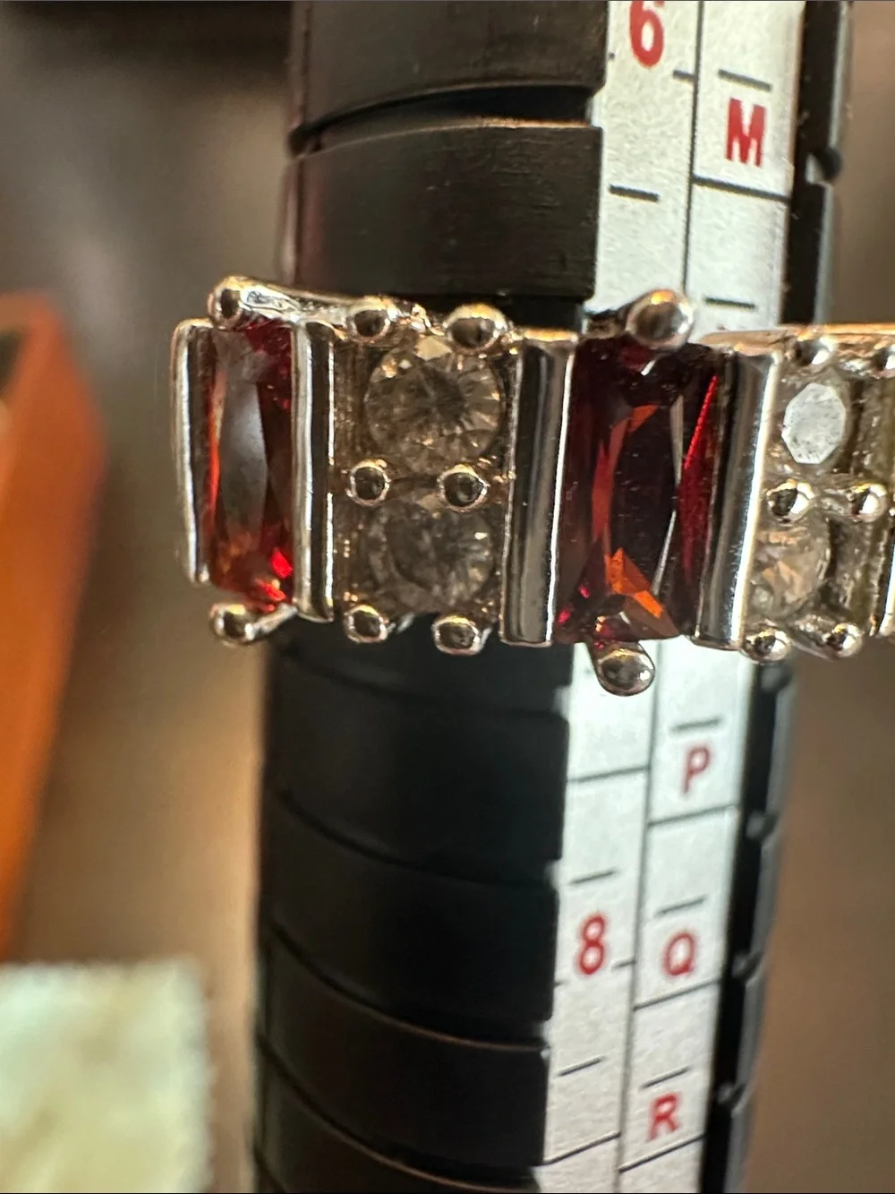 Sterling Silver Garnet and Cubic Zirconia Statement Ring - Red- Size 7